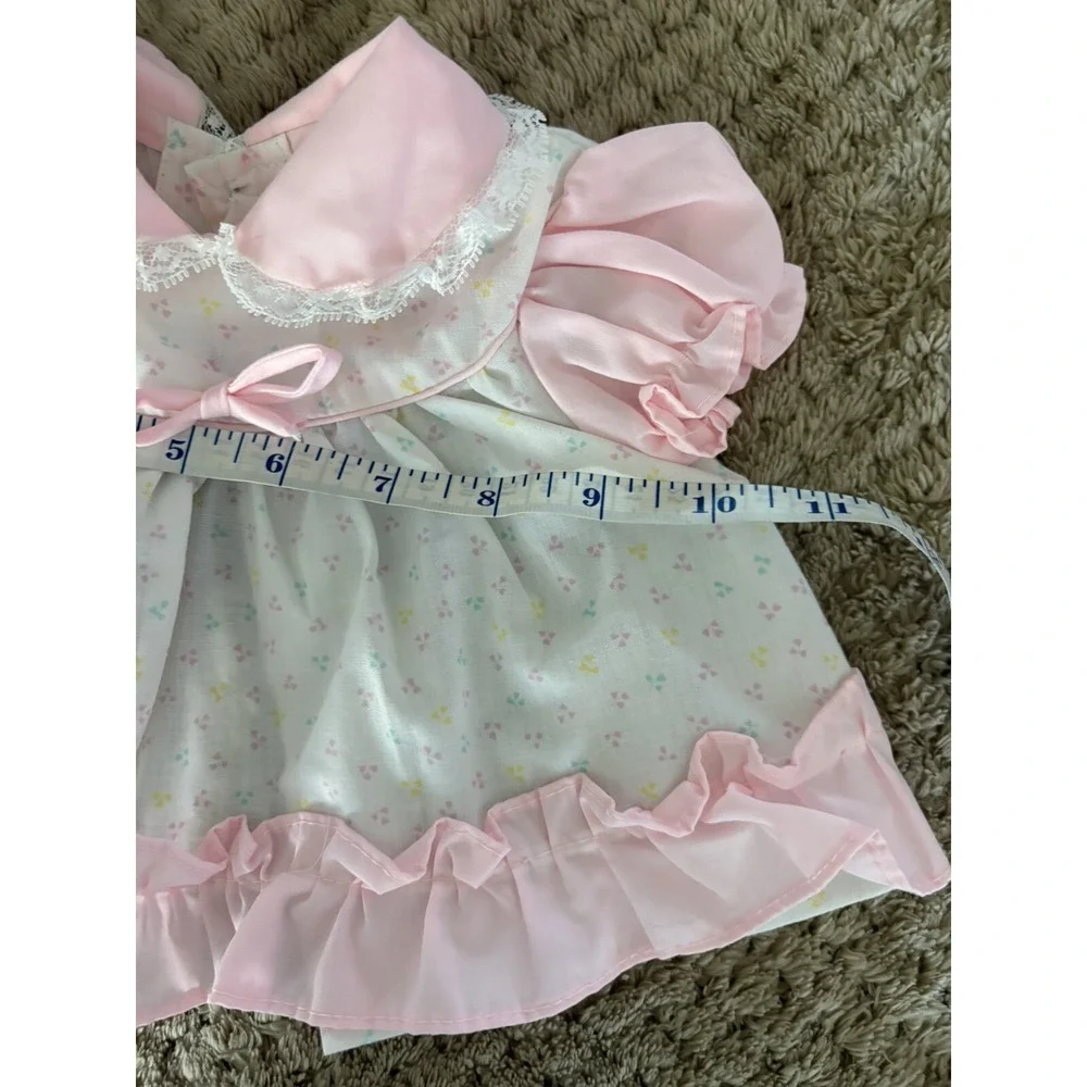 Vintage Cradle Togs Pinafore Baby Dress Love Birds Embroidery Pink White 0-6 M